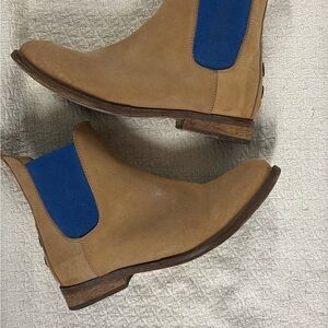 Free People Tan Ankle Boots with Blue Panels